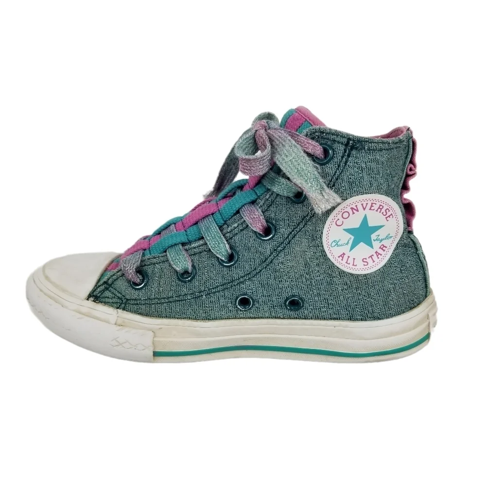 Converse Denim Look with Teal and Purple High Top Sneakers Size 12 Toddler 12